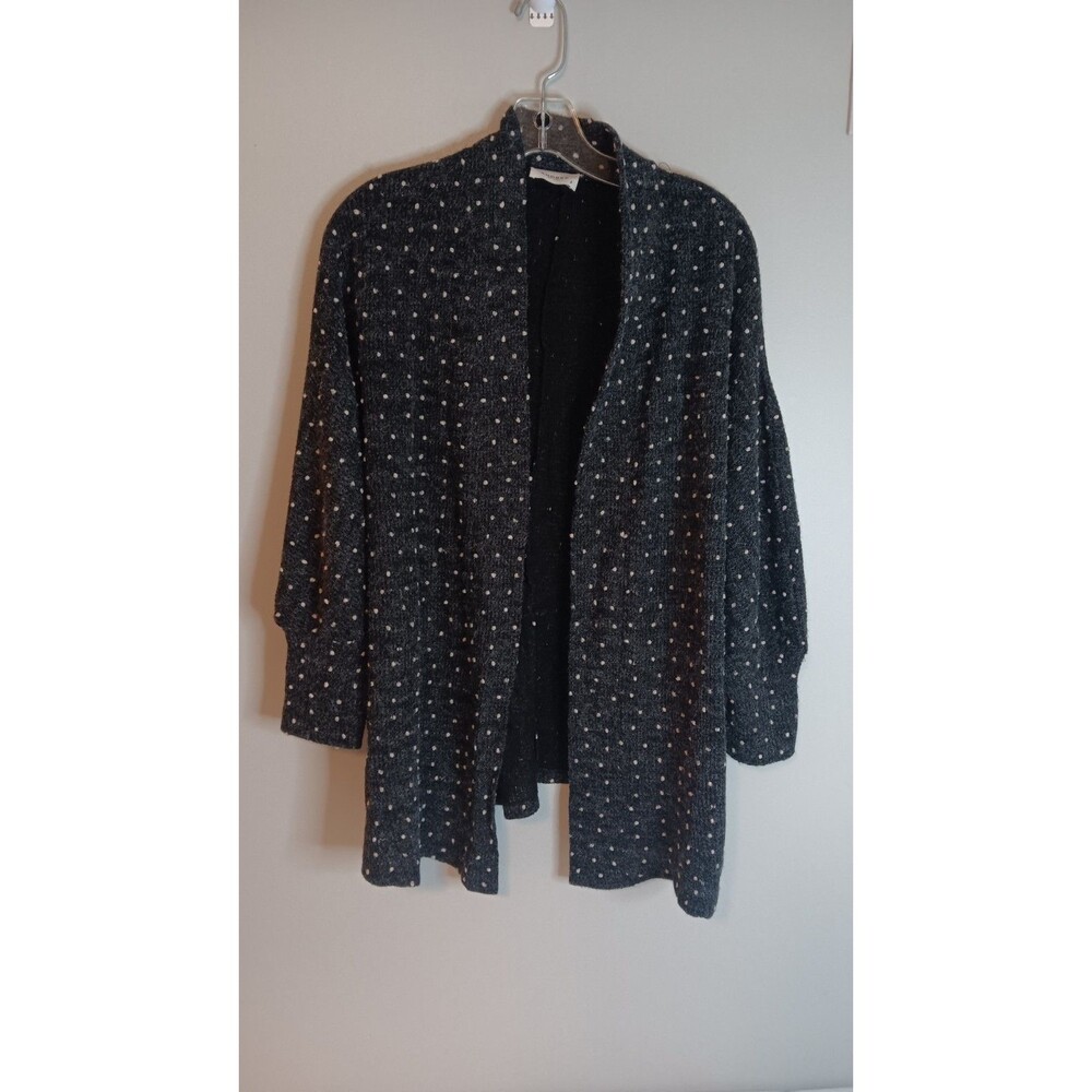 Andree By Unit Polka Dot Cardigan Sweater Charcoal Color Open Front Sz Large